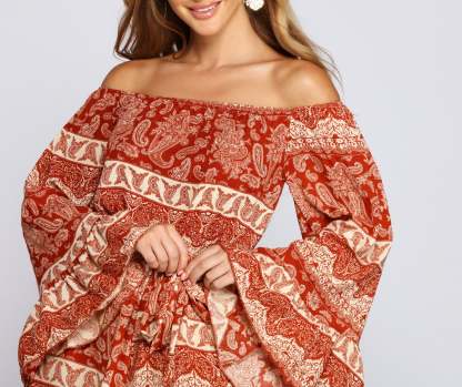Off The Shoulder Paisley Perfection Romper - Lady Occasions