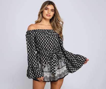 Off The Shoulder Paisley Perfection Romper - Lady Occasions
