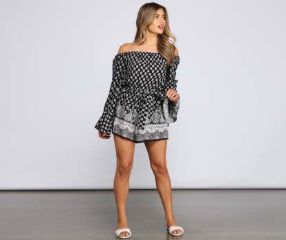 Off The Shoulder Paisley Perfection Romper - Lady Occasions
