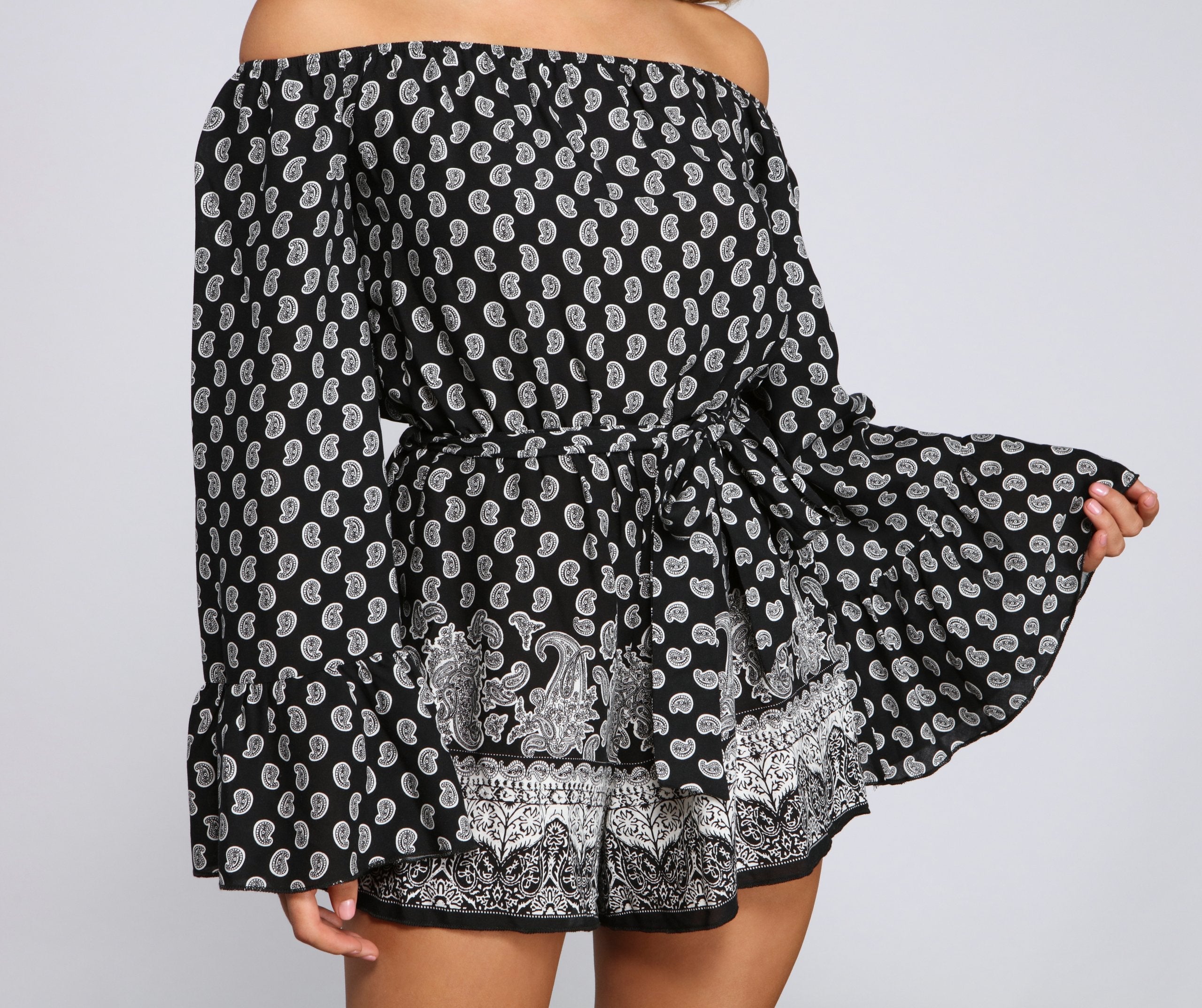 Off The Shoulder Paisley Perfection Romper - Lady Occasions