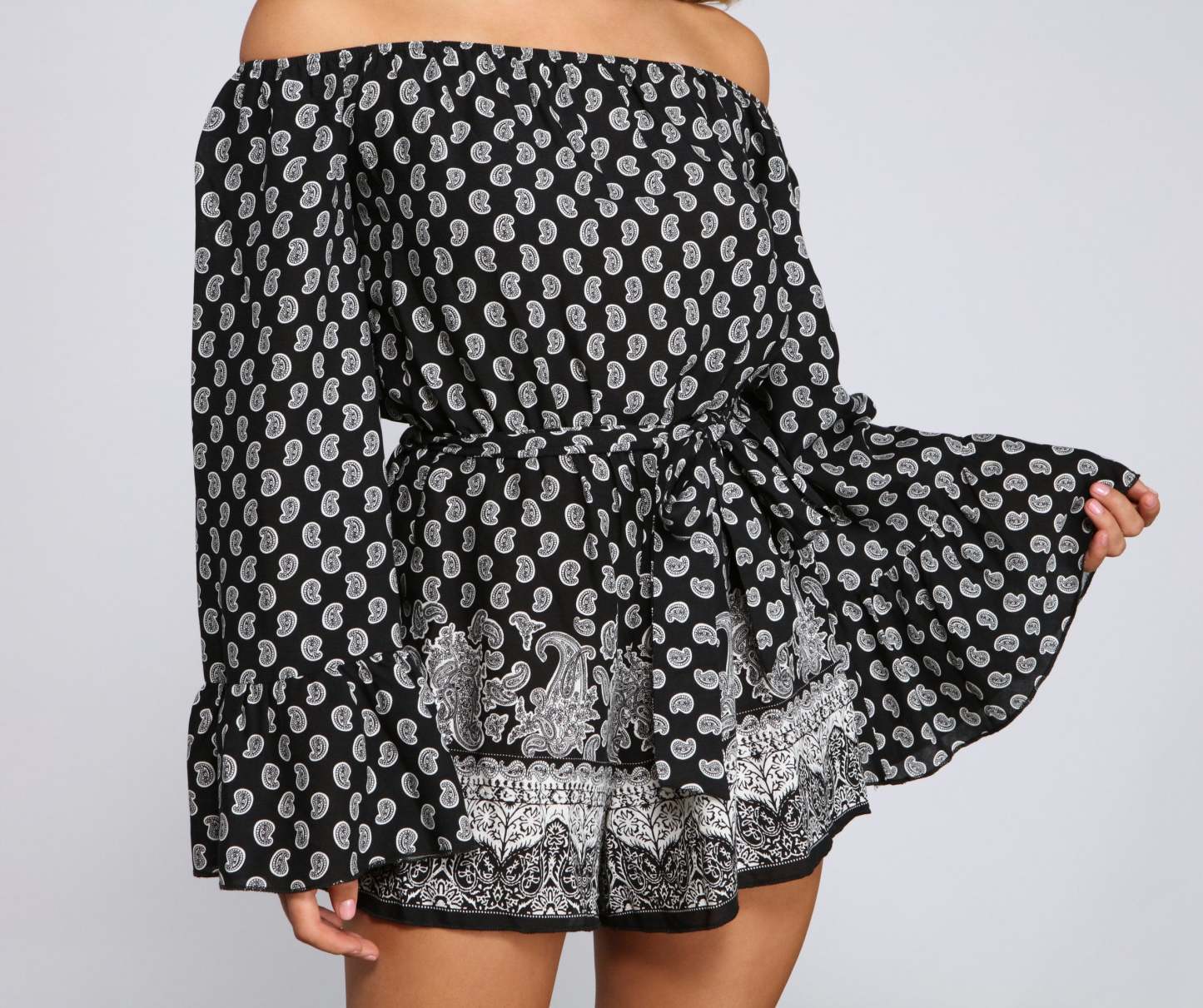 Off The Shoulder Paisley Perfection Romper - Lady Occasions