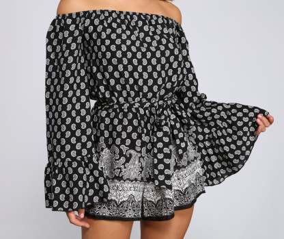 Off The Shoulder Paisley Perfection Romper - Lady Occasions