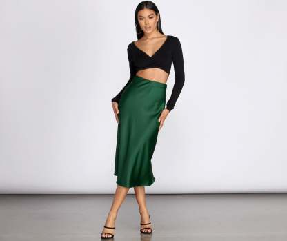 Minimalist Satin Midi Skirt - Lady Occasions