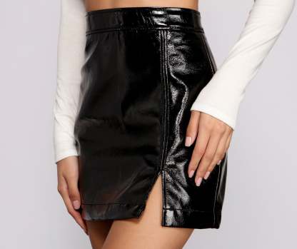 Patent Faux Leather Mini Skirt - Lady Occasions
