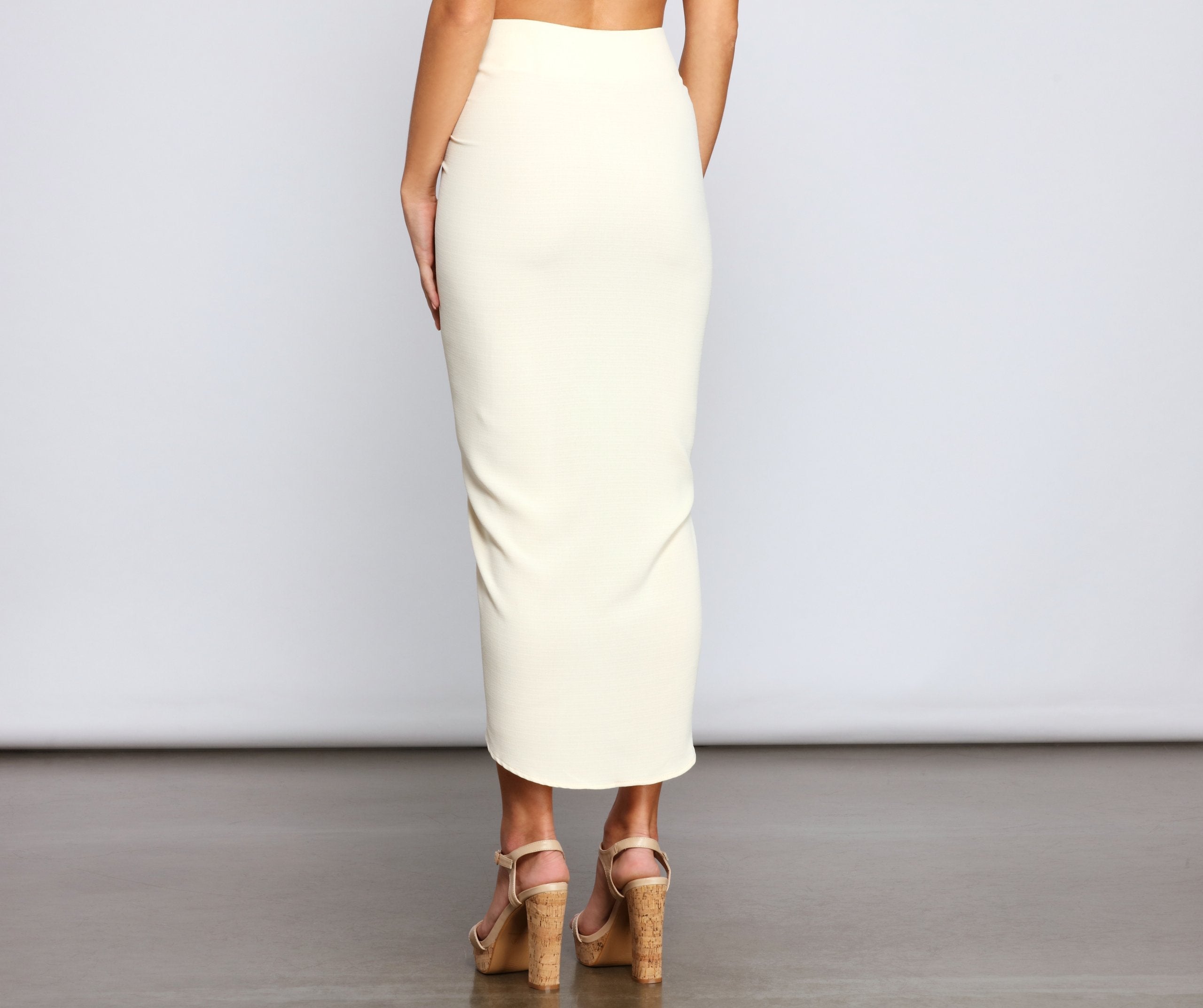 High Rise Drama Ruched Midi Skirt - Lady Occasions