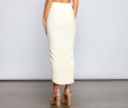 High Rise Drama Ruched Midi Skirt - Lady Occasions