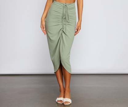 High Rise Drama Ruched Midi Skirt - Lady Occasions