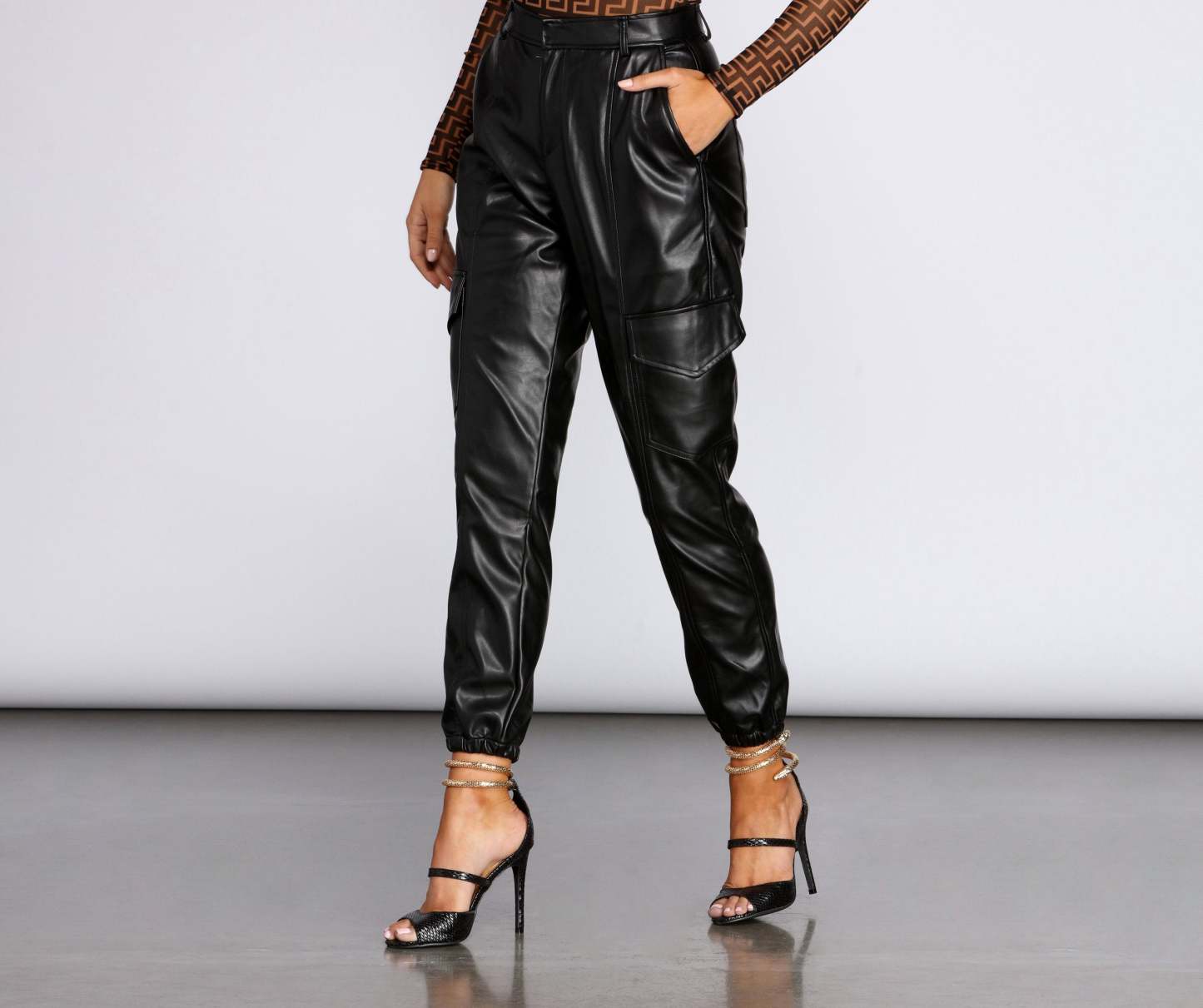 Faux Leather Cargo Joggers - Lady Occasions