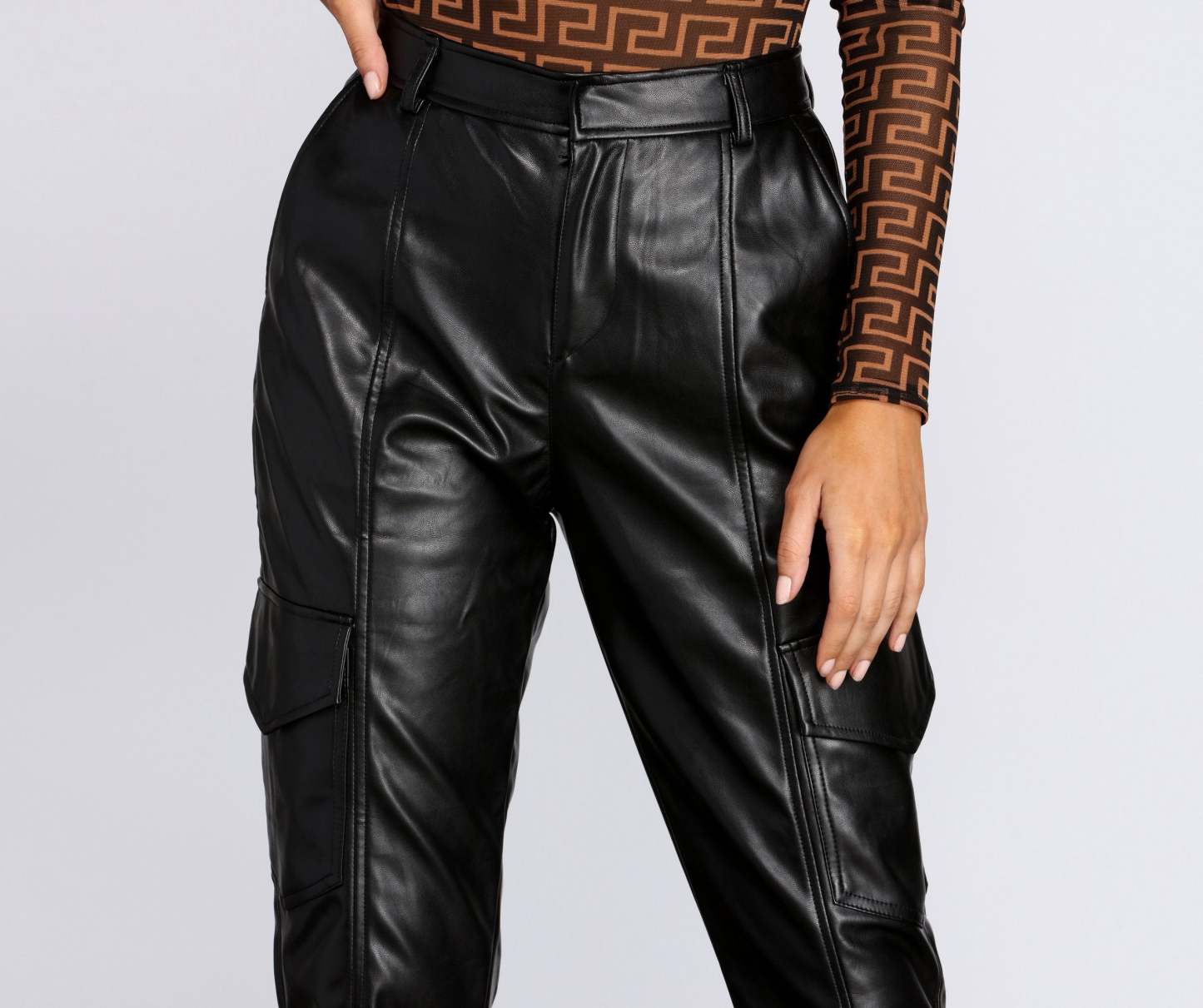 Faux Leather Cargo Joggers - Lady Occasions