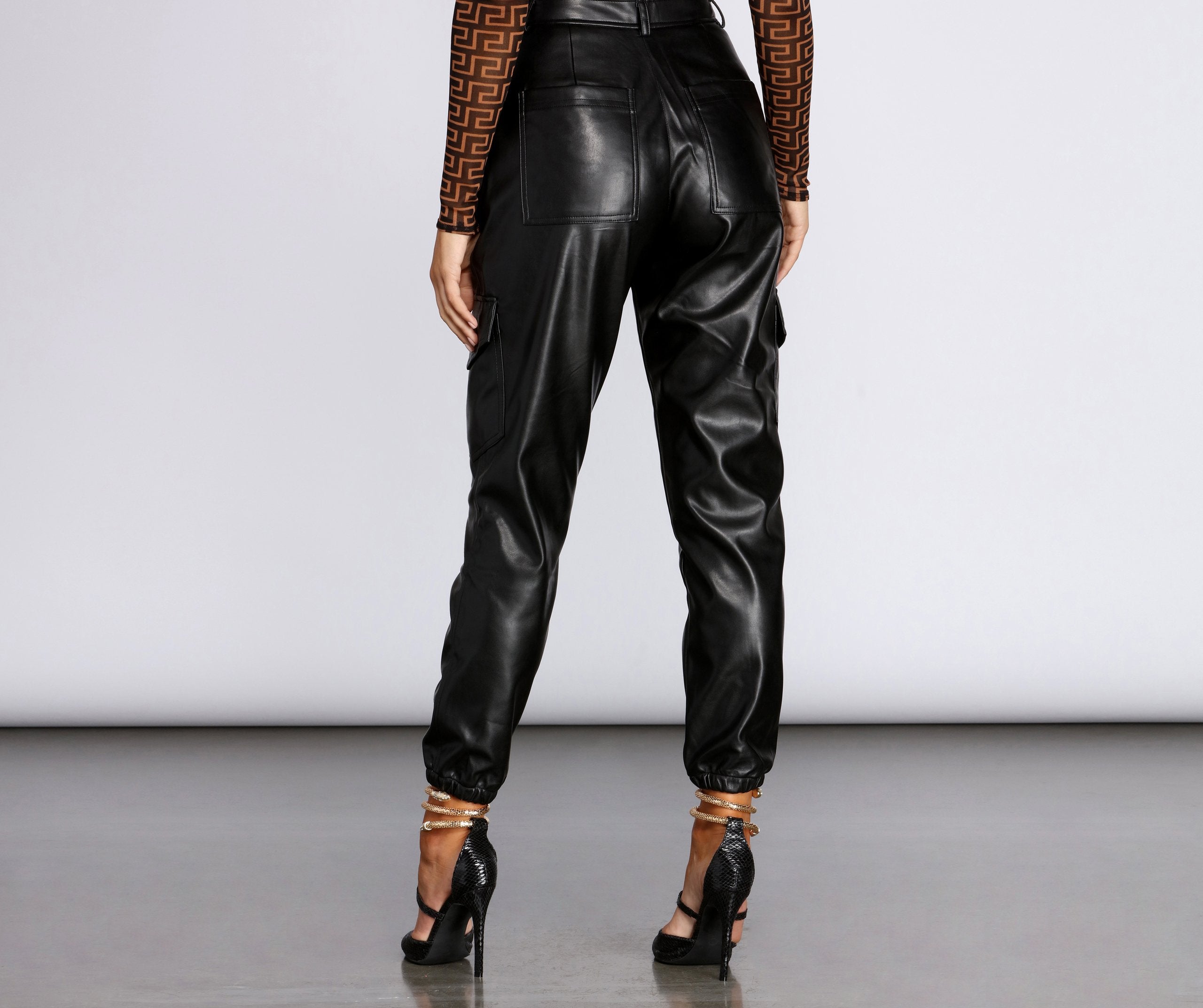 Faux Leather Cargo Joggers - Lady Occasions