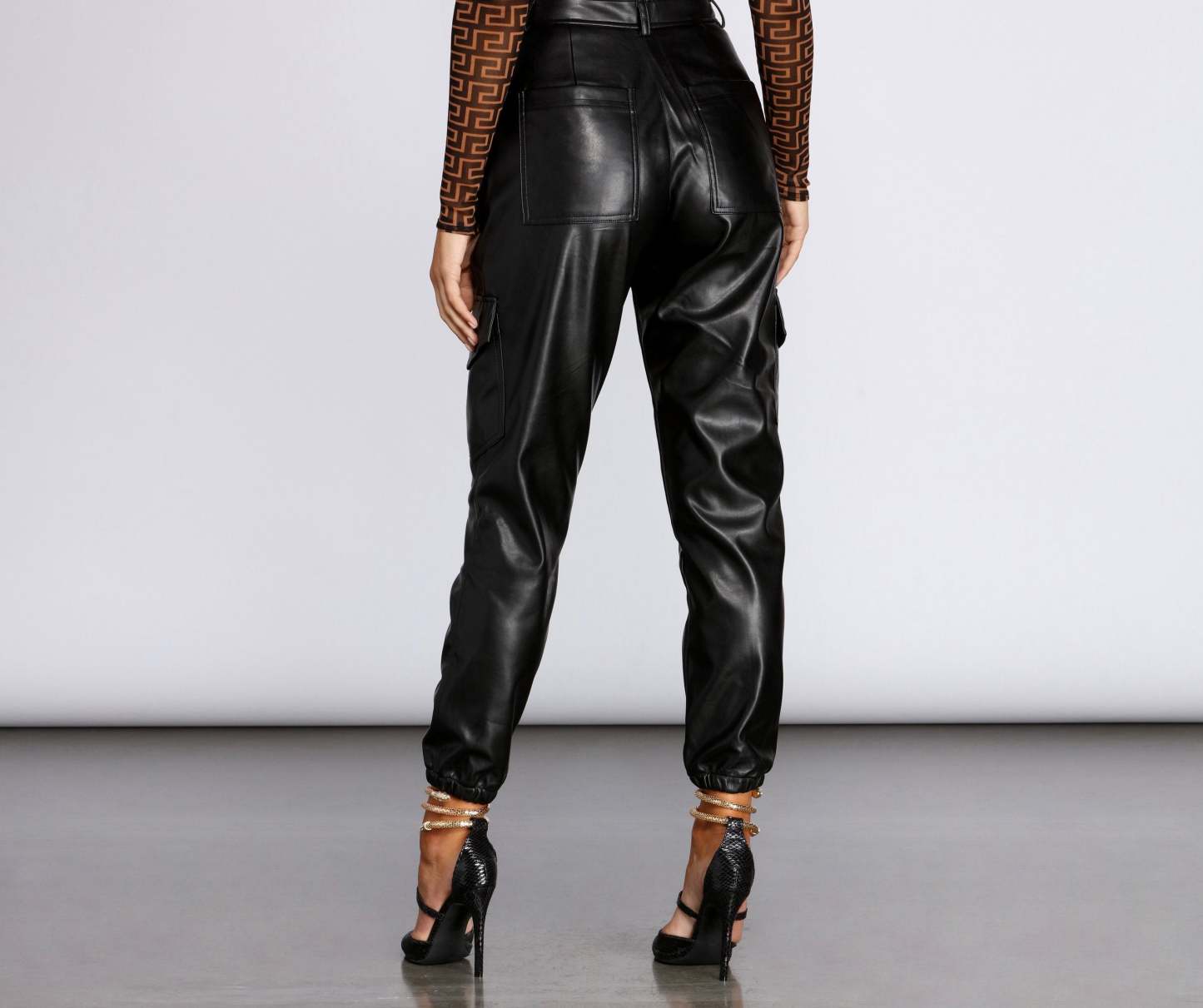 Faux Leather Cargo Joggers - Lady Occasions
