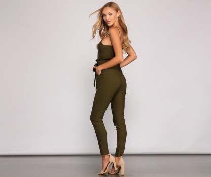 Stylish And Tapered Tie Waist Jumpsuit - Lady Occasions
