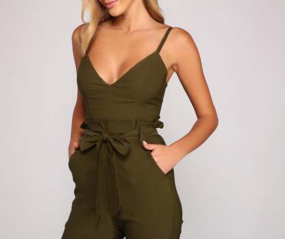 Stylish And Tapered Tie Waist Jumpsuit - Lady Occasions