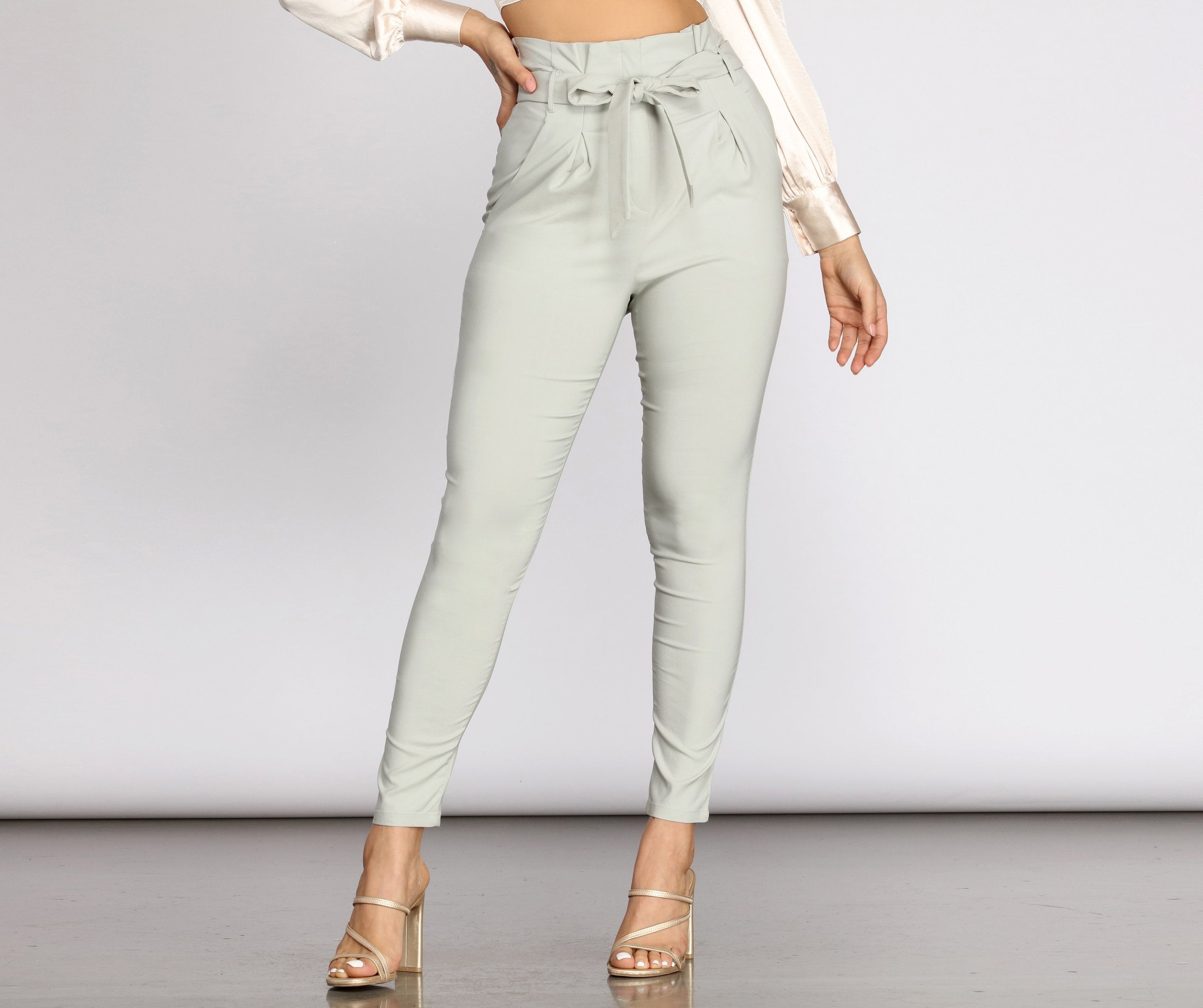 High Waist Paperbag Skinny Dress Pants - Lady Occasions