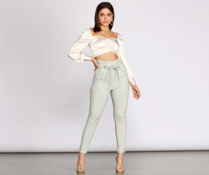 High Waist Paperbag Skinny Dress Pants - Lady Occasions