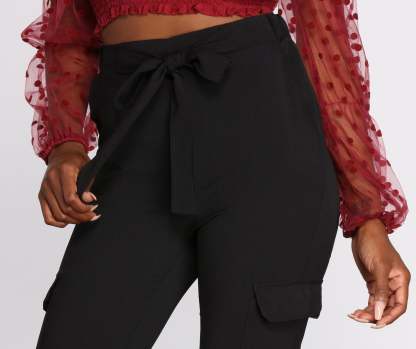 High Rise Tie Waist Tapered Pants - Lady Occasions