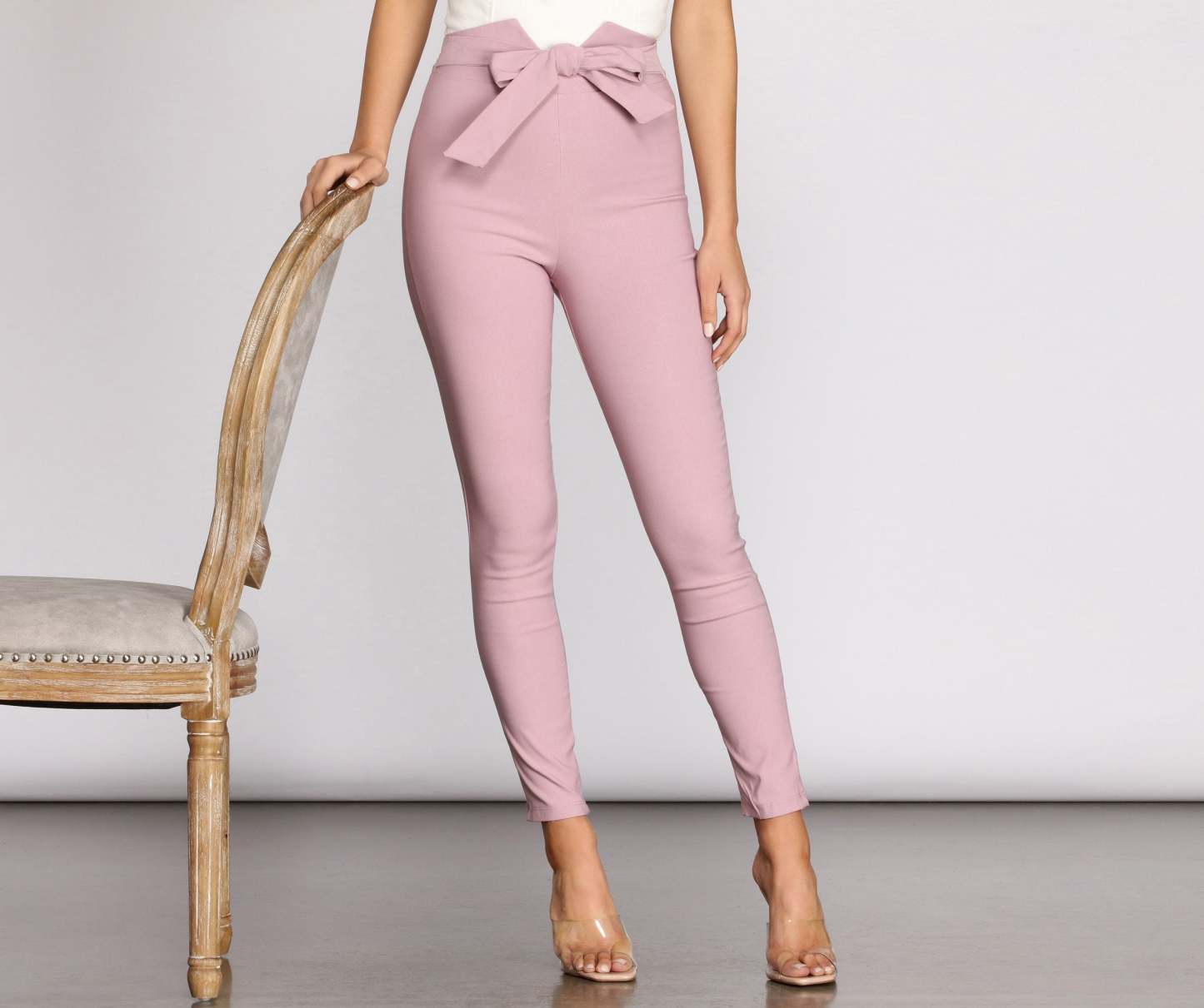 High Waist Tie Front Skinny Pants - Lady Occasions
