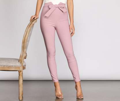 High Waist Tie Front Skinny Pants - Lady Occasions