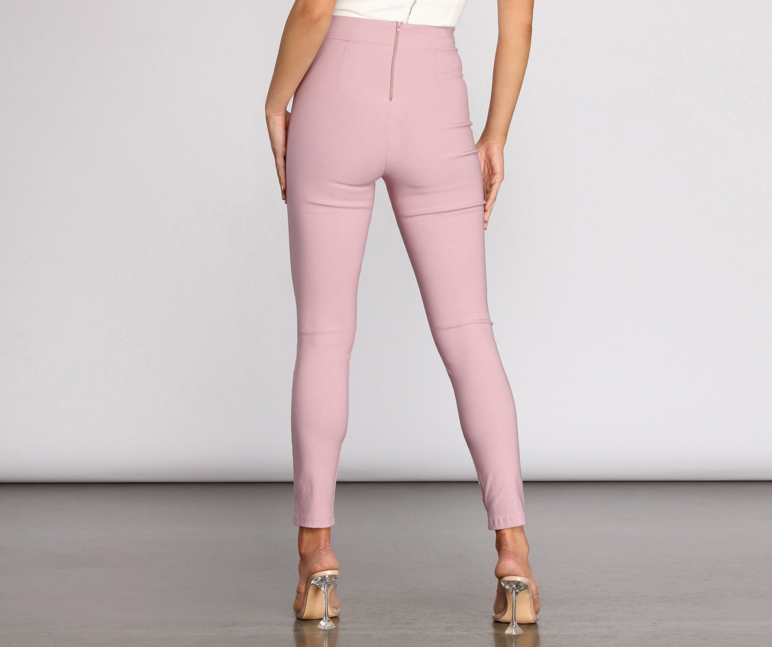 High Waist Tie Front Skinny Pants - Lady Occasions