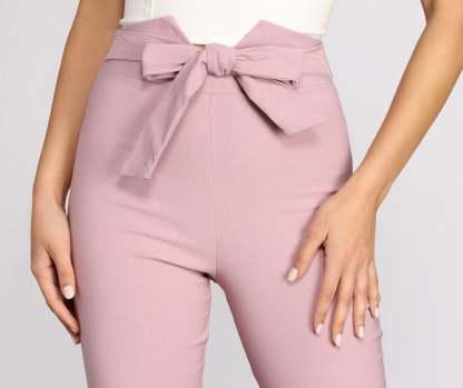 High Waist Tie Front Skinny Pants - Lady Occasions