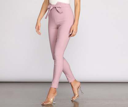 High Waist Tie Front Skinny Pants - Lady Occasions