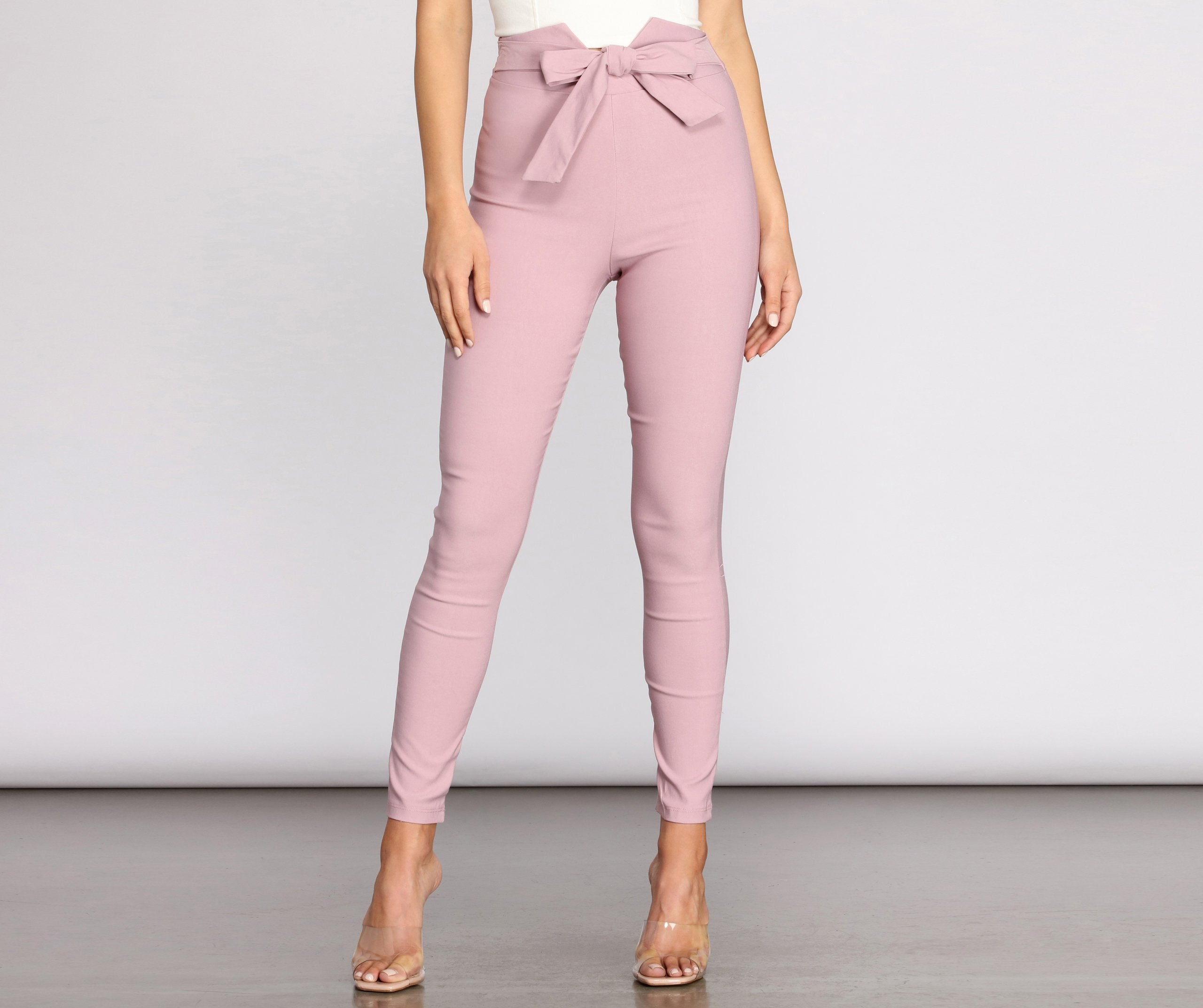 High Waist Tie Front Skinny Pants - Lady Occasions