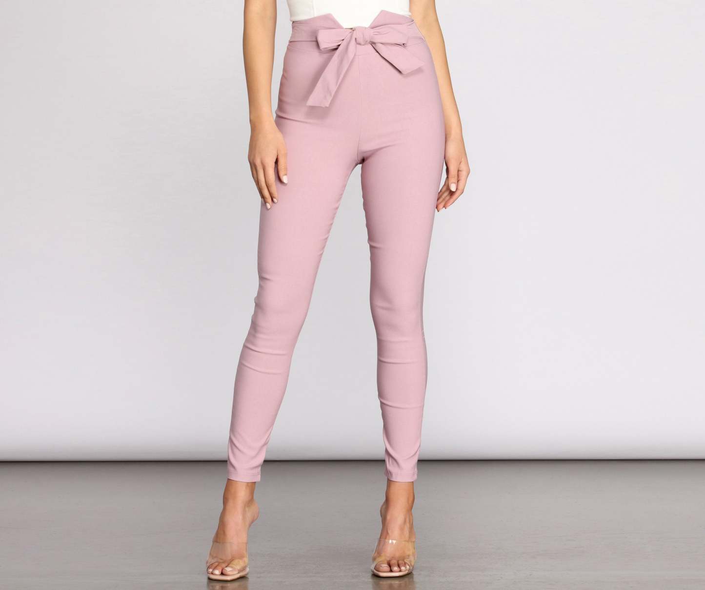 High Waist Tie Front Skinny Pants - Lady Occasions