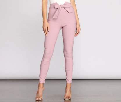 High Waist Tie Front Skinny Pants - Lady Occasions