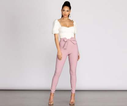 High Waist Tie Front Skinny Pants - Lady Occasions