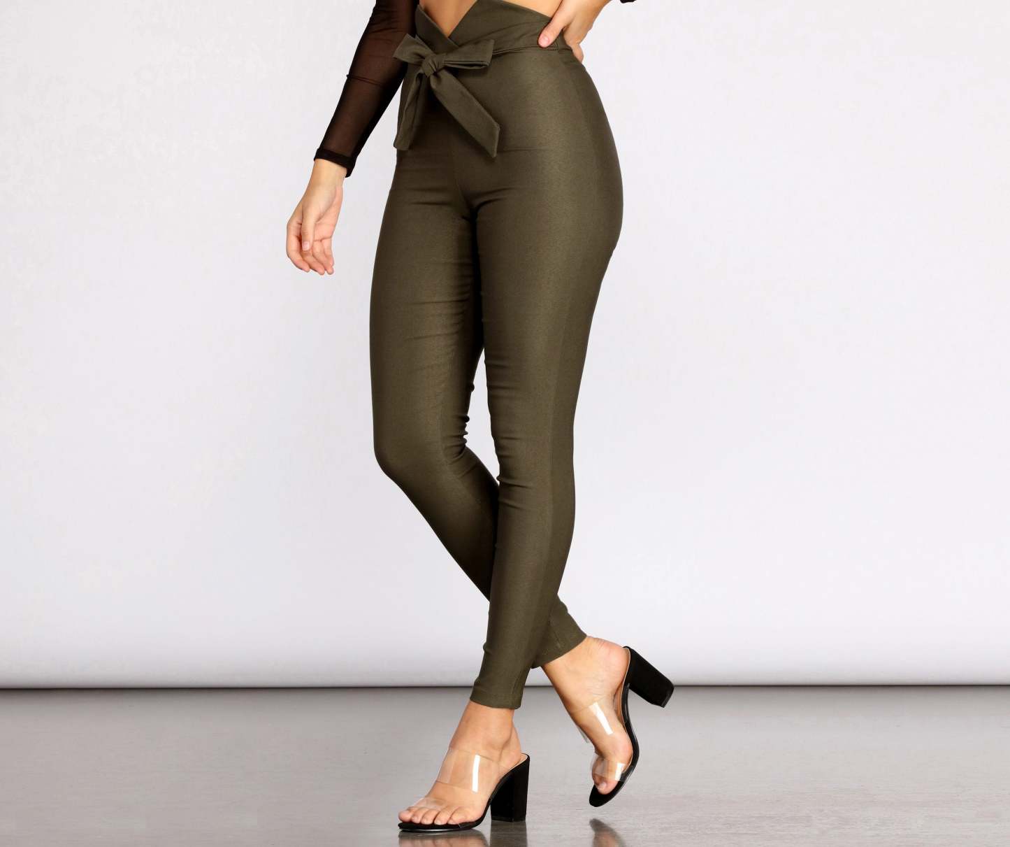 High Waist Tie Front Skinny Pants - Lady Occasions