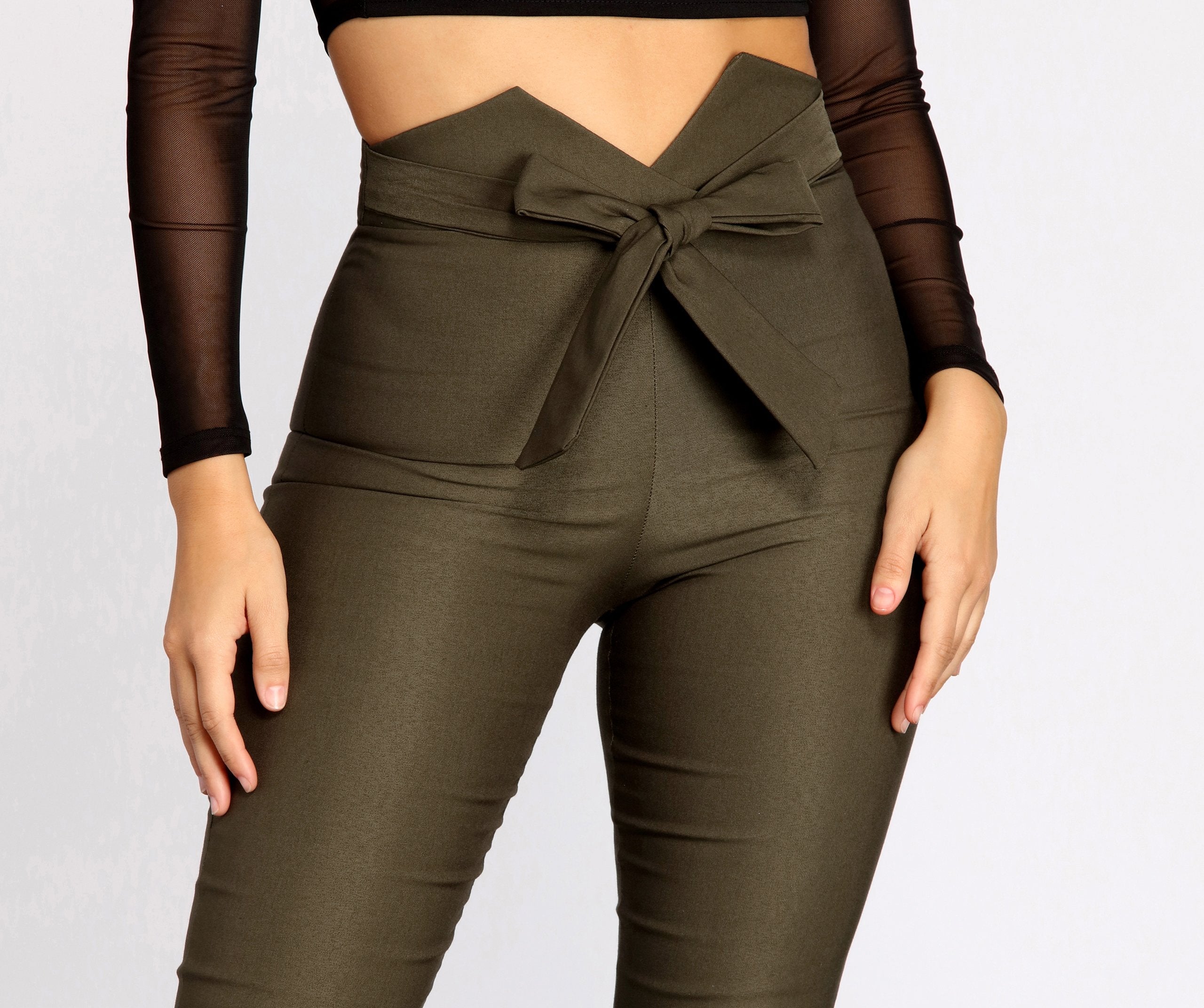 High Waist Tie Front Skinny Pants - Lady Occasions
