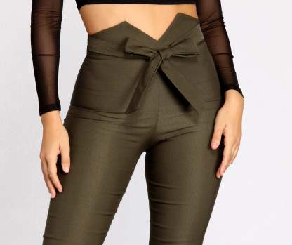 High Waist Tie Front Skinny Pants - Lady Occasions