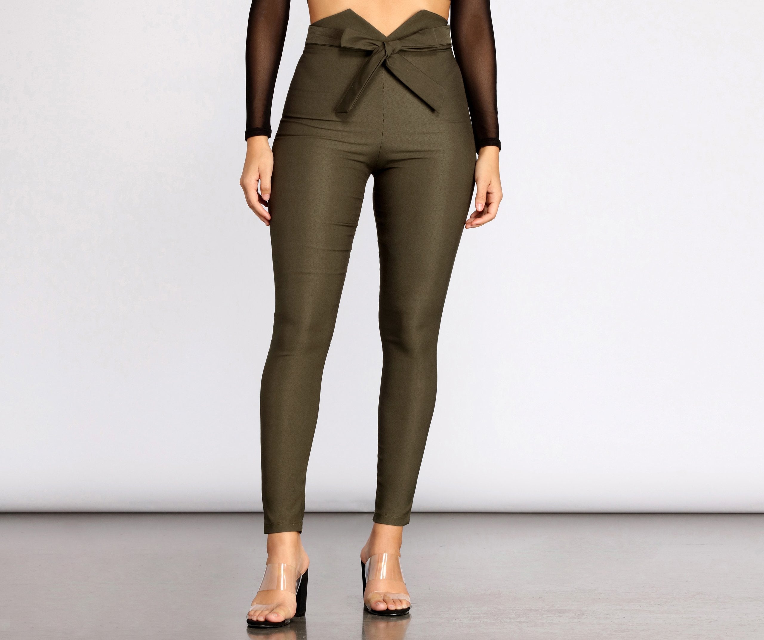 High Waist Tie Front Skinny Pants - Lady Occasions