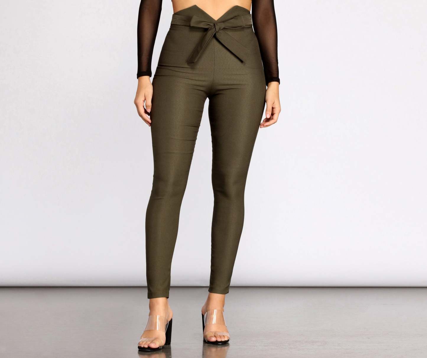 High Waist Tie Front Skinny Pants - Lady Occasions
