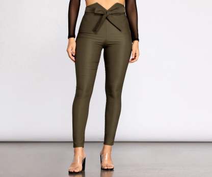 High Waist Tie Front Skinny Pants - Lady Occasions