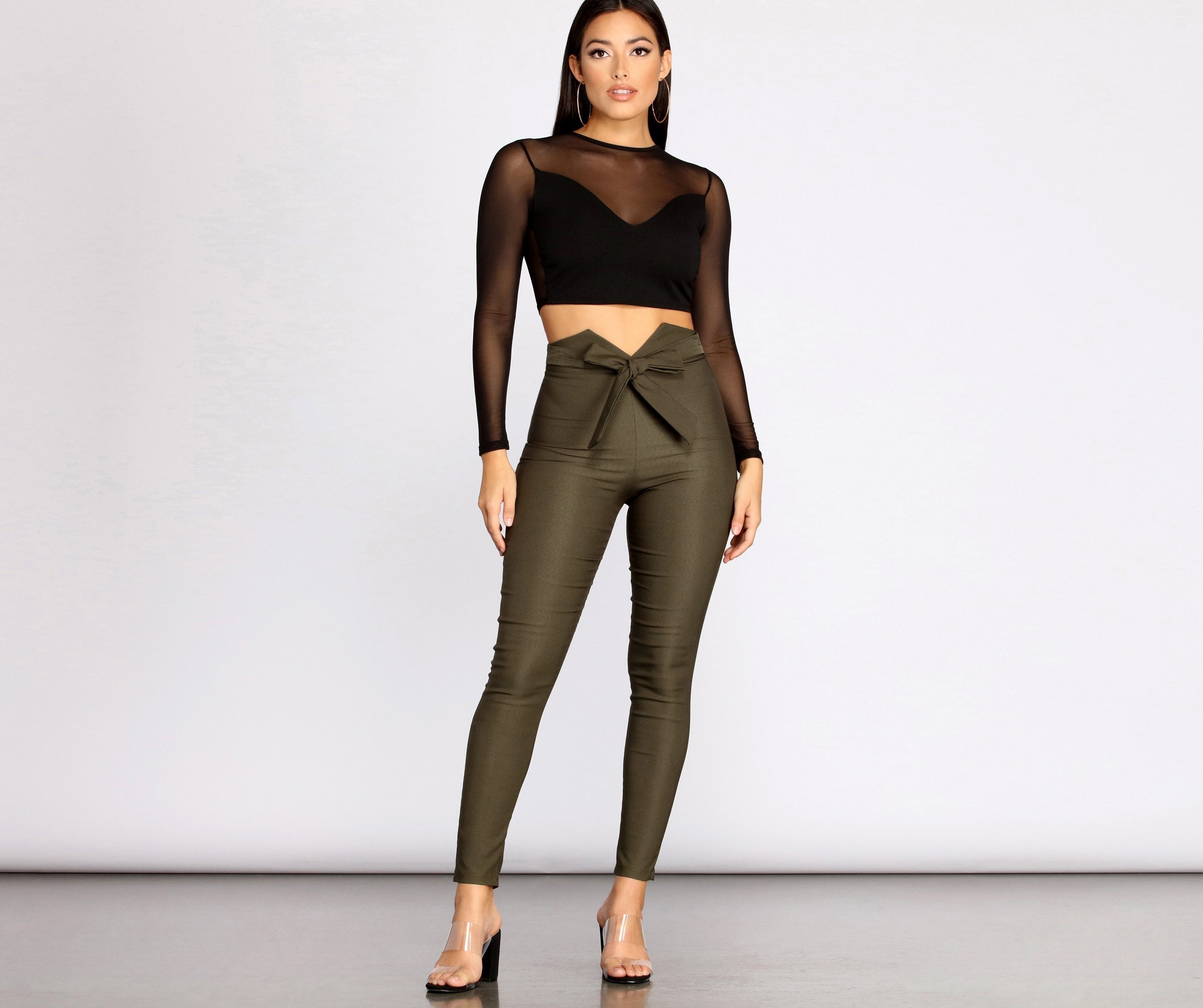 High Waist Tie Front Skinny Pants - Lady Occasions