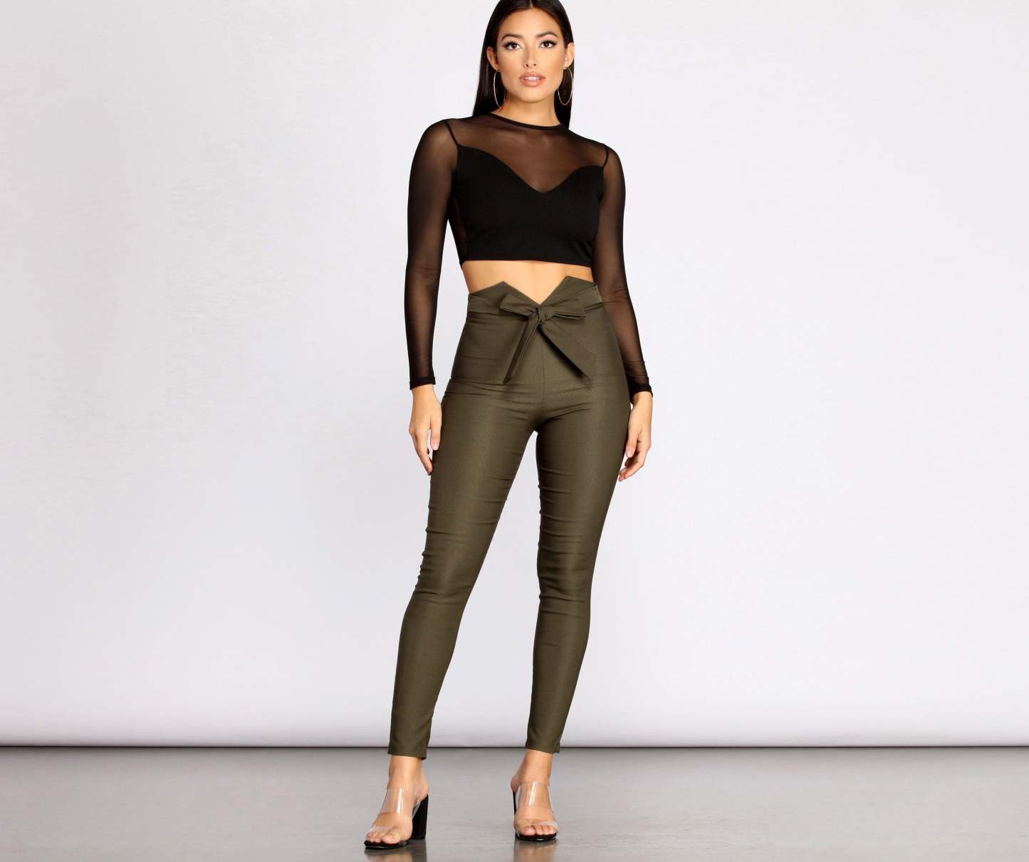 High Waist Tie Front Skinny Pants - Lady Occasions
