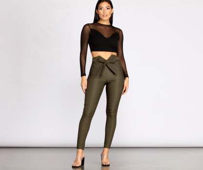 High Waist Tie Front Skinny Pants - Lady Occasions