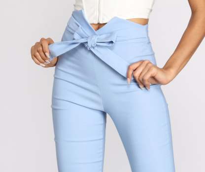 High Waist Tie Front Skinny Pants - Lady Occasions