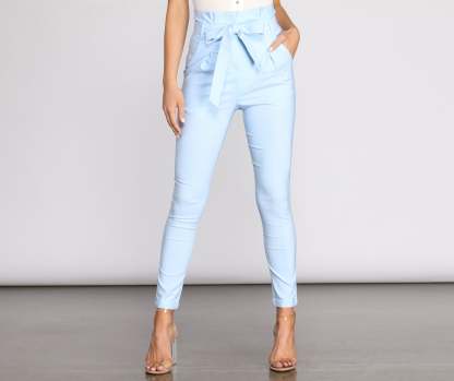 High Waist Paperbag Skinny Dress Pants - Lady Occasions