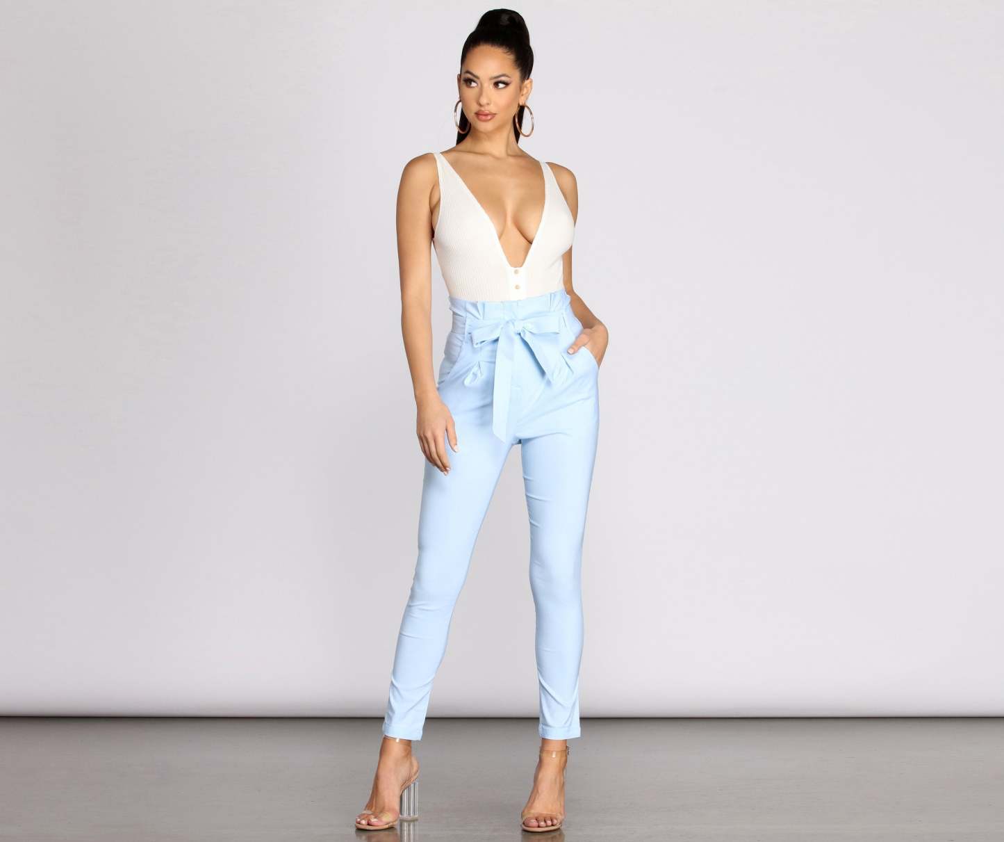 High Waist Paperbag Skinny Dress Pants - Lady Occasions