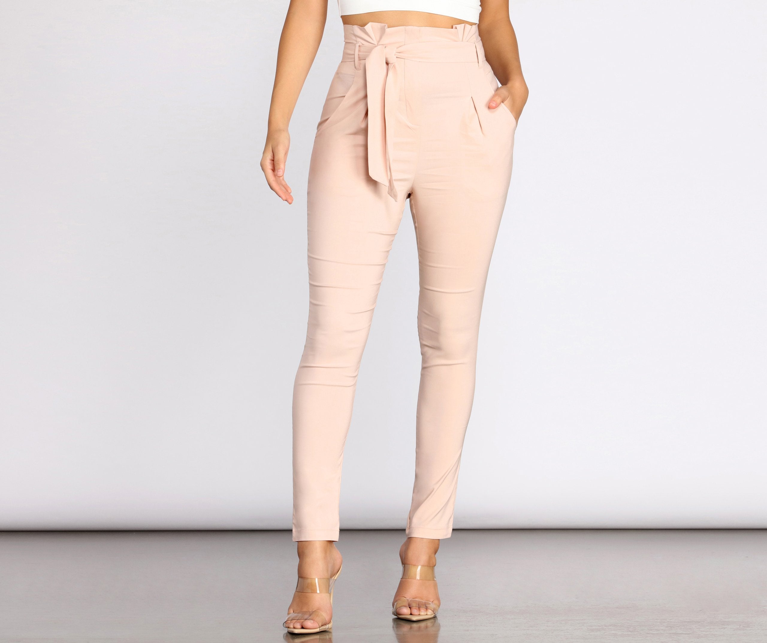 High Waist Paperbag Skinny Dress Pants - Lady Occasions