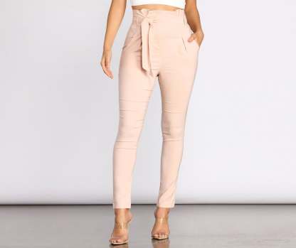 High Waist Paperbag Skinny Dress Pants - Lady Occasions