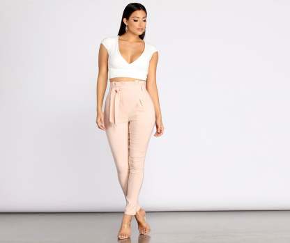 High Waist Paperbag Skinny Dress Pants - Lady Occasions