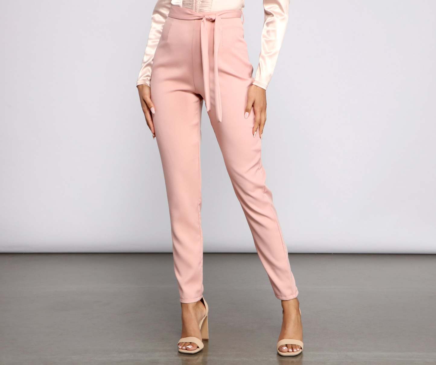 High Rise Tie Waist Tapered Pants - Lady Occasions