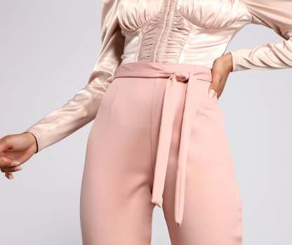 High Rise Tie Waist Tapered Pants - Lady Occasions