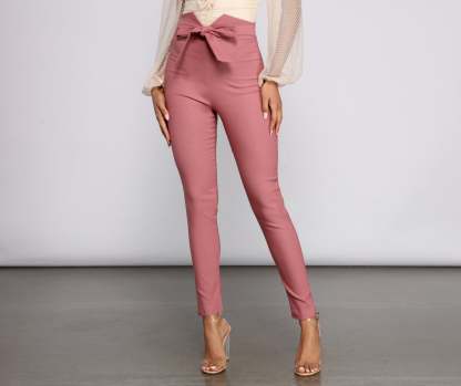 High Waist Tie Front Skinny Pants - Lady Occasions
