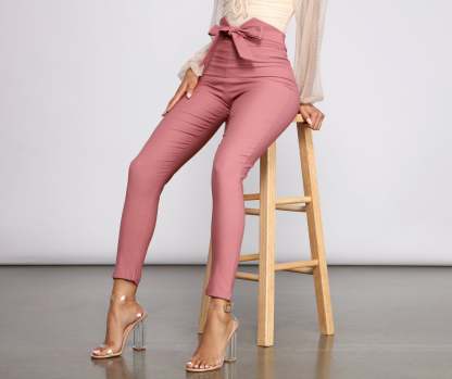 High Waist Tie Front Skinny Pants - Lady Occasions