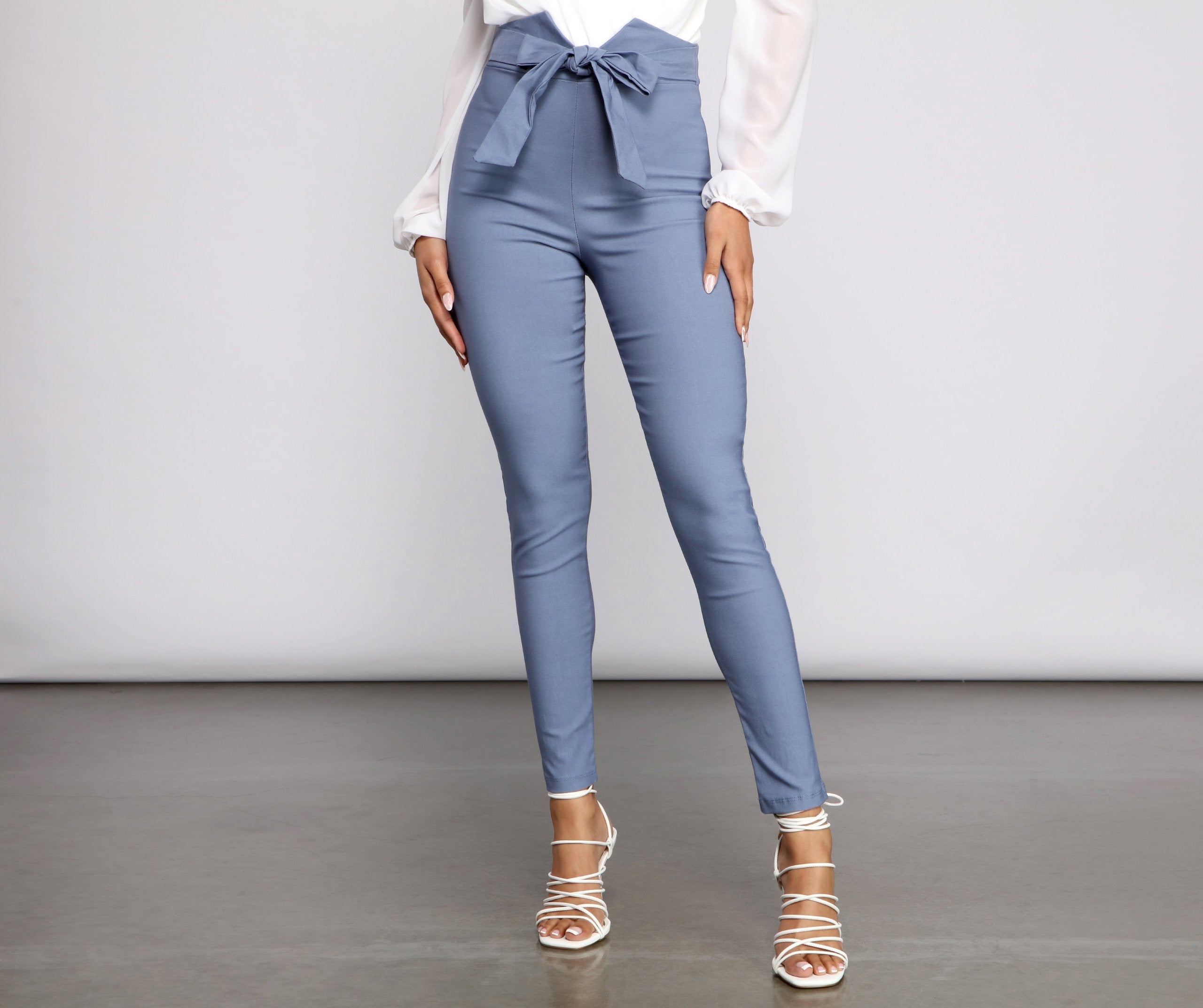 High Waist Tie Front Skinny Pants - Lady Occasions