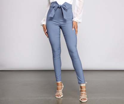 High Waist Tie Front Skinny Pants - Lady Occasions
